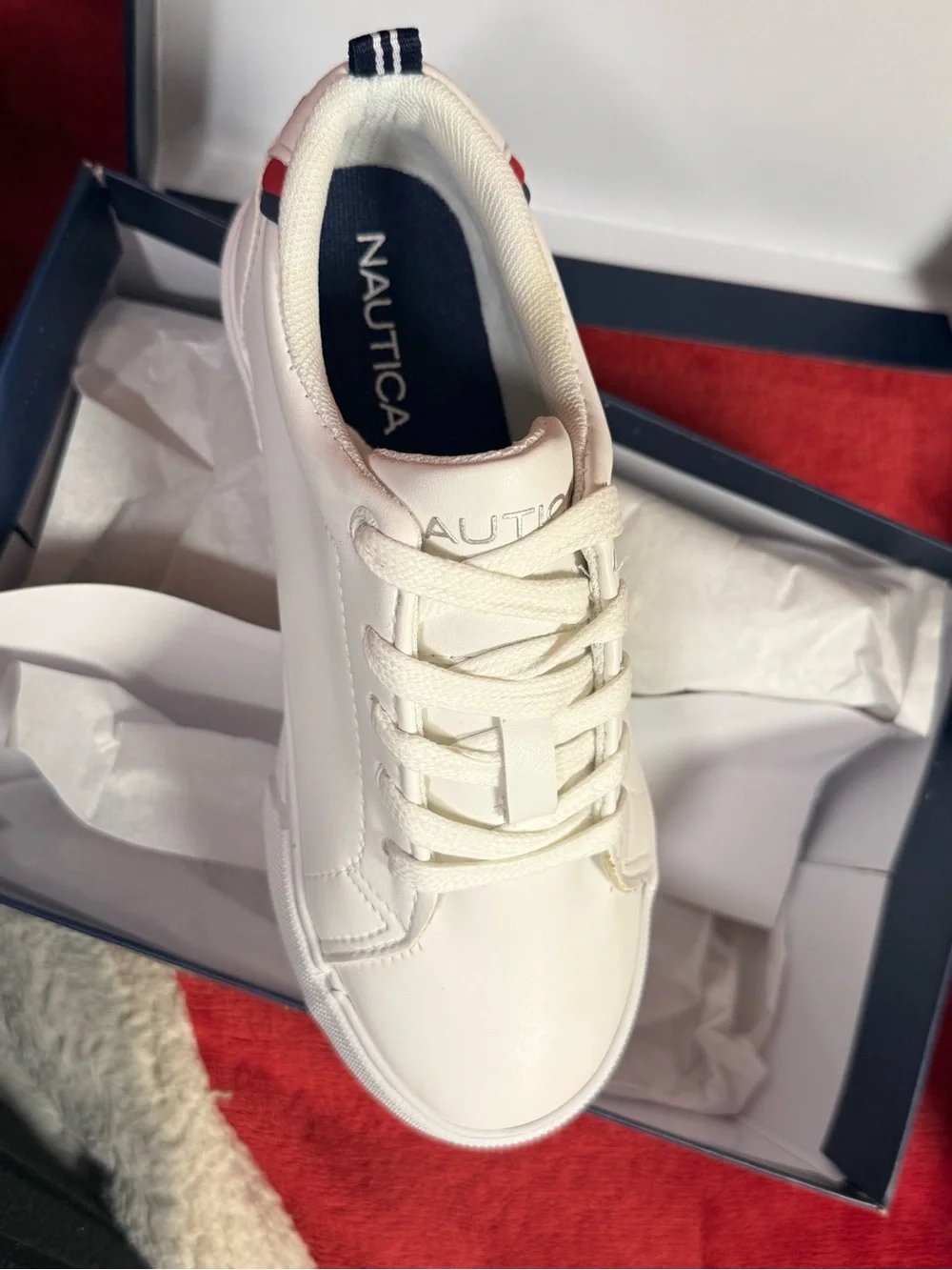 Kids/Youth White Nautica Casual Lace-Up Sneakers with Subtle Trim